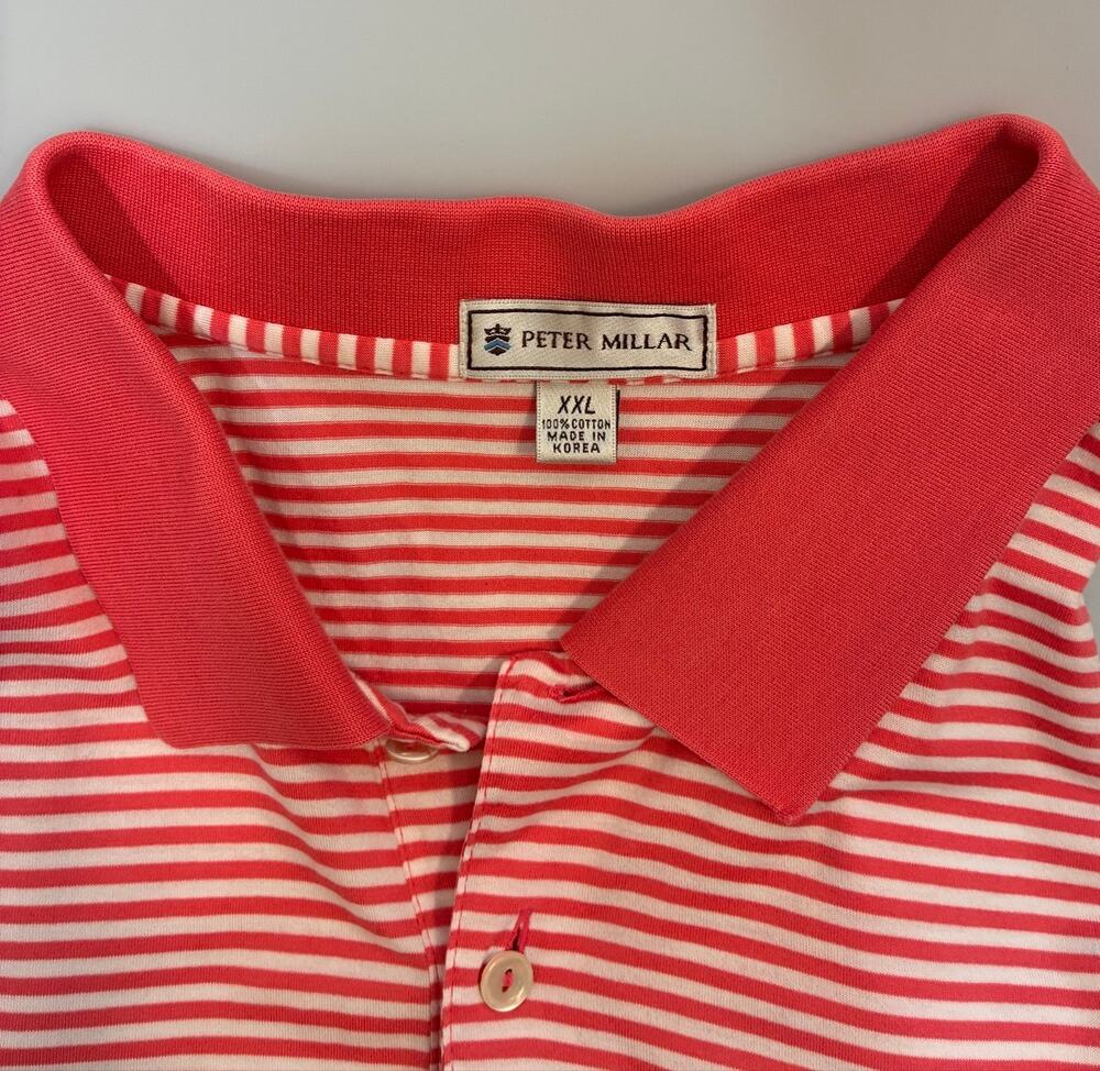 Vintage Peter Millar Striped Polo Shirt Coral White Men's XXL Made in Korea